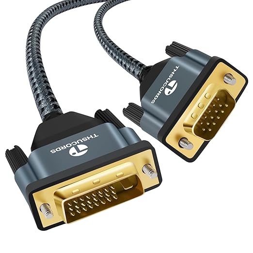 Thsucords DVI to VGA Cable 3.3FT, Uni-Directional DVI-D to VGA Adapter Male to Male Gold-Plated Braided 1080P Full HD Cord for HDTV, PC,Laptop, Monitor, Projector