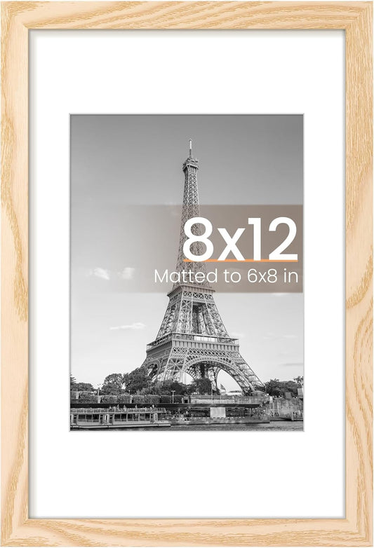Upsimples 8x12 Picture Frame - Versatile Display for 6x8 Photos with Mat or 8x12 Without | Natural Finish