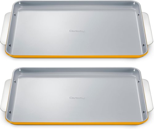 Caraway Non-Stick Ceramic Baking Sheet Duo - Eco-Friendly, PTFE & PFOA Free - Ideal for Baking & Roasting - Large (18" x 13") - Marigold