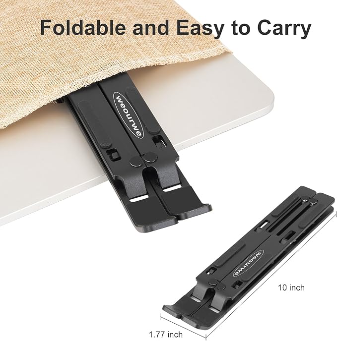 weourwe Ergonomic and Foldable Laptop Stand for Desk, Adjustable Riser, Fits All Laptops and Notebooks up to 17,Ultra-Thin,Ventilated Cooling,ABS+Silicone,Black.