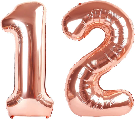 Rose Gold 12 Number Balloons - 40 Inch Balloons for 12th Birthday & Special Celebrations
