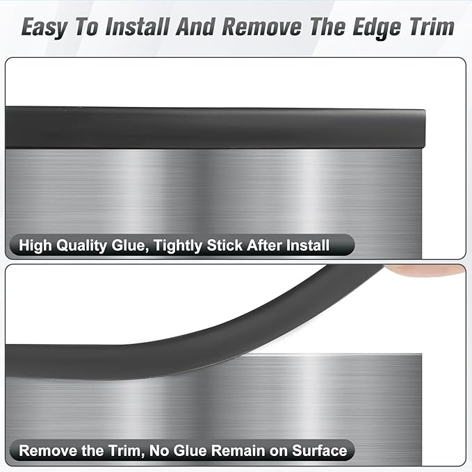 Edge Trim, 3/16" (5mm) Rubber Edge Trim, Flexible Self Adhesive U Channel Edge Protector for Glass, Mirror, Plywood, Steel Panel Sharp Edges, Peel and Stick Plastic Trim, Black Color, 20Ft