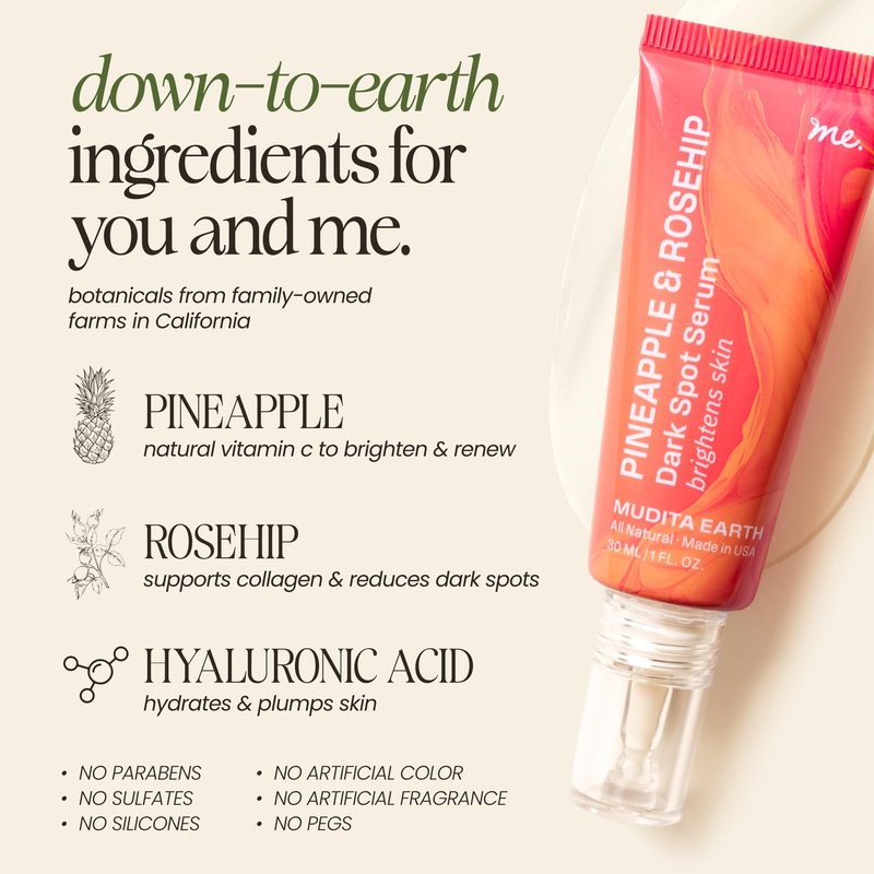 Milky Dark Spot Serum with 10% Stable Vitamin C & Ferulic Acid for Sensitive & Acne-Prone Skin | Collagen-Boosting Serum for Hyperpigmentation, Uneven Skin Tone | 1 fl oz | Mudita Earth
