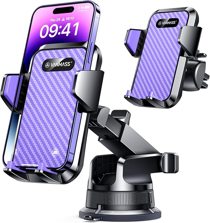 VANMASS Phone Holders for Your Car [Super Suction Cup] Cell Phone Mount Car Dashboard Windshield Vent Desk Fit for iPhone 17 Pro Max 16 15 14 Universal Handsfree Automobile Vehicle Cradle,Purple
