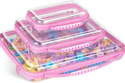 3PCS Extra Large Clear Hard Shell Zipper Case With Handle, 14.5 inch XL Hard Zipper Waterproof Pouch for Toiletries, Cosmetics,Toys, and Puzzles