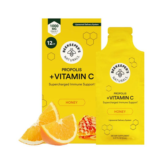 Propolis Liposomal Vitamin C by Beekeeper's Naturals, 1000mg Vitamin C, Propolis & Honey, Supercharged Immune Support & Increased Bioavailibity for Max Absorption, 12 Ct