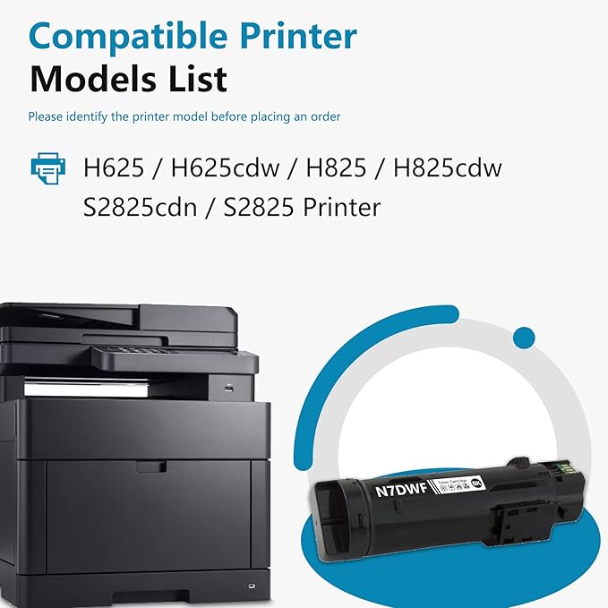MasterInk H625 N7DWF High Yield Toner Cartridge (1-Pack, Black): Compatible N7DWF Toner Cartridge Replacement for Dell H625 H625cdw H825 H825cdw S2825cdn S2825 Printer