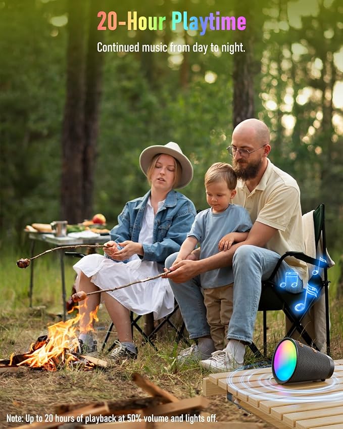Gladorn Portable Bluetooth Speaker Wireless with 9 Color Lights, 20H Playtime, Stereo Pairing, Deep Bass, IPX6 Waterproof, Bluetooth 5.3, Small Speaker for Home, Party, Outdoor, Camping, Beach, Gift