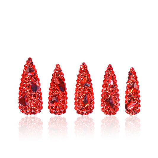 LOVFUL Press on Nails FROZEN | Handmade with Full Covered Crystals | Reusable Full Cover Nails | Stiletto Classic Regular 1.3 in | H319-L