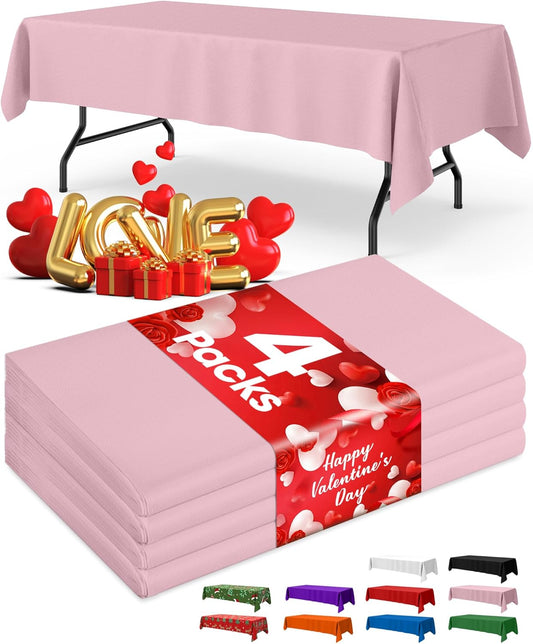 Niuara Pink Plastic Tablecloth - 4 Pack 54" x 108" Disposable Covers for Parties & Gatherings