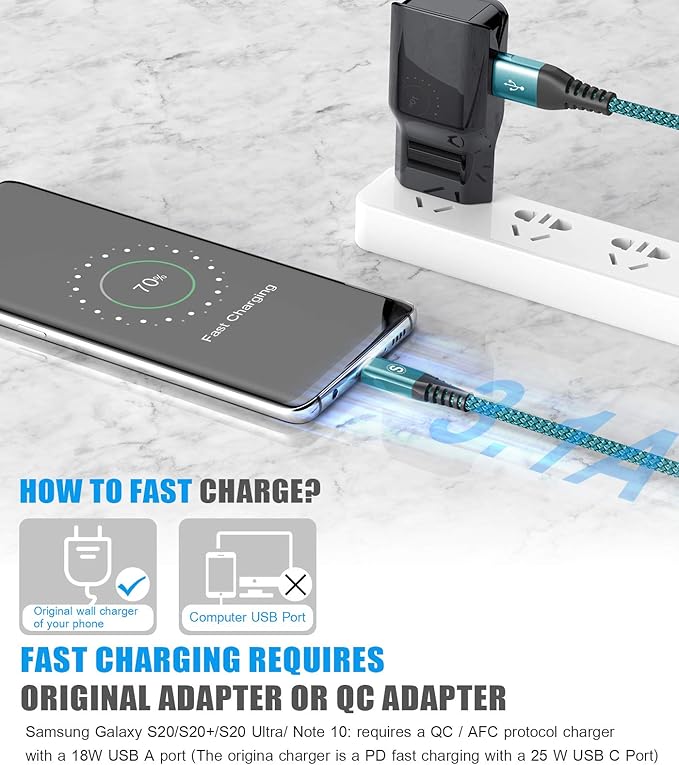 sweguard USB Type C Charger Cable [3-Pack,10ft+6.6ft+3.3ft] iPhone 16 Charger Nylon Braided Cord for iPhone 16 15 Pro Max Plus Samsung Galaxy S24 S23 S22 S21 S20 S10 Note 20 10 A54 Pixel LG Moto PS5