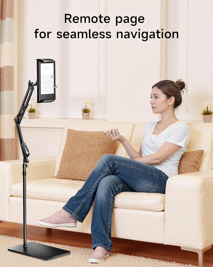 UNIBITRI Floor Stand for Kindle with Remote Page Turner, Holder Stand for Reading in Bed with Clicker – for Kindle Paperwhite, Oasis,Tablet, iPhone and More 4.7-11 inch,Green Remote