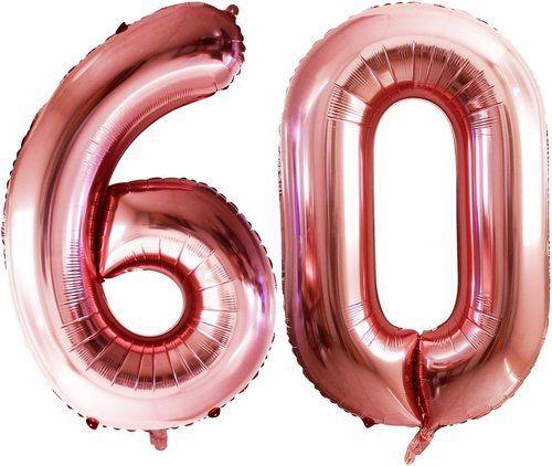 GOER 60th Birthday Balloons - 42 Inch Jumbo Rose Gold Foil Helium Decorations for Anniversary