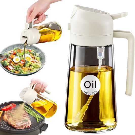YARRAMATE Glass Olive Oil Sprayer - 2-in-1 Premium Food Grade Dispenser | 16oz Creamy White