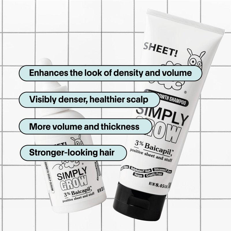 Sheet - Hair Growth Treatment Shampoo & Serum Kit - 8.45 fl oz shampoo + 2 fl oz tonic - 3% Baicapil complex - Water-based sulfate-free formula for fuller-looking hair