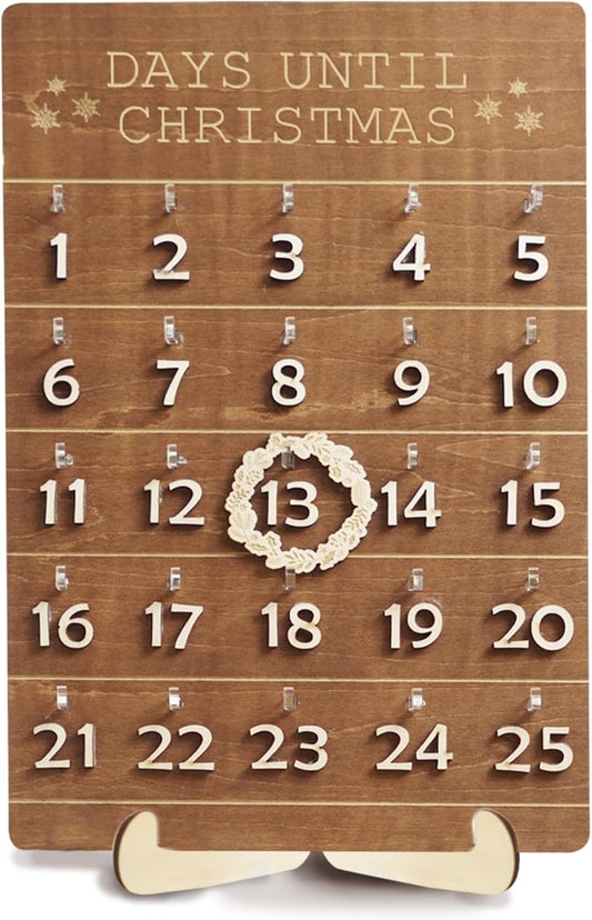Skiennix Christmas Advent Calendar - Wooden Countdown Wall Hanging Sign | Rustic Holiday Decor for Kids & Family