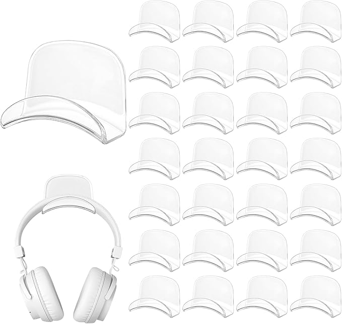 Wonderjune 30 Pcs Headphone Hanger Holder Desk Adhesive Headphone Hook Graduation Wall Hook Mount Strong Universal Acrylic Holder Hooks for General Purpose Game Earphone Controller(Clear)