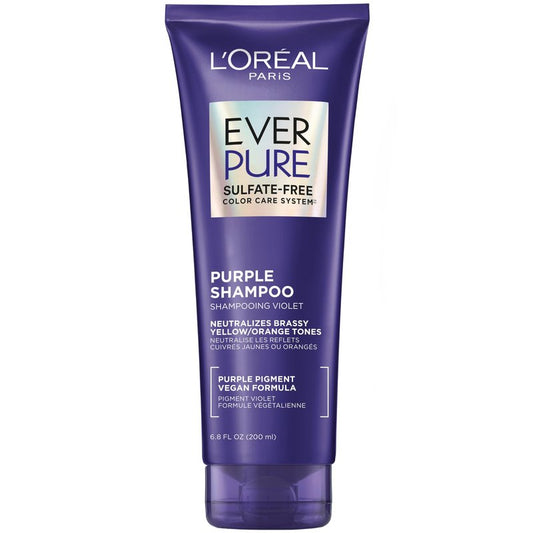 LâOreal Paris Sulfate Free Brass Toning Purple Shampoo for Blonde, Bleached, Silver, or Brown Highlighted Hair, EverPure, 6.8 Fl Oz (Packaging May Vary)