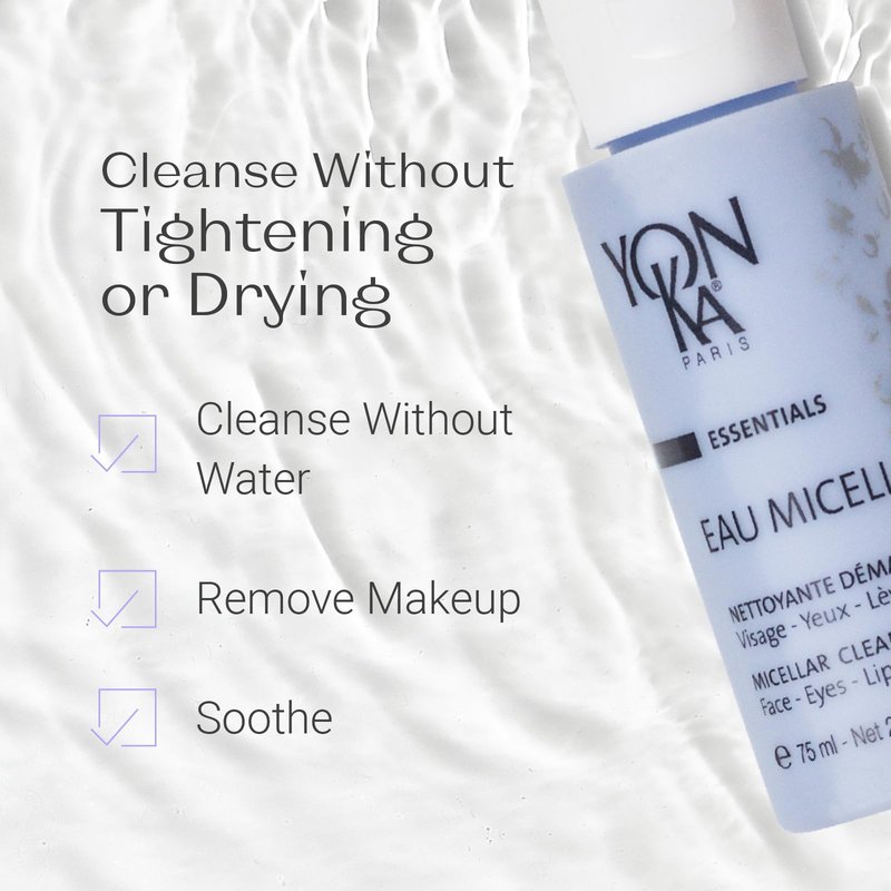 Yonka Eau Micellaire Travel Size | Micellar Water and Cleansing Makeup Remover | Gentle Face Wash with Rose and Chamomile to Remove Impurities and Hydrate | Paraben-Free | 2.53 fl oz