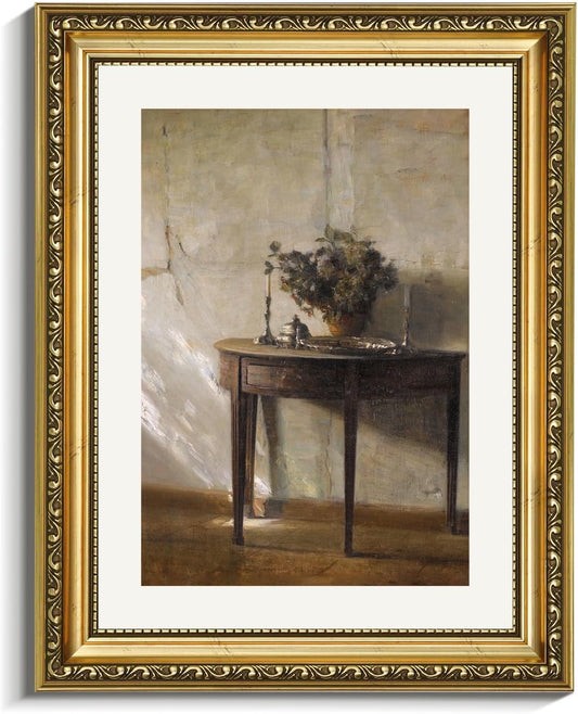 VIYYIEA Gold Framed Wall Art - Vintage After Noon Canvas Print for Home Decor | Potted Plant Design - 14L x 11W