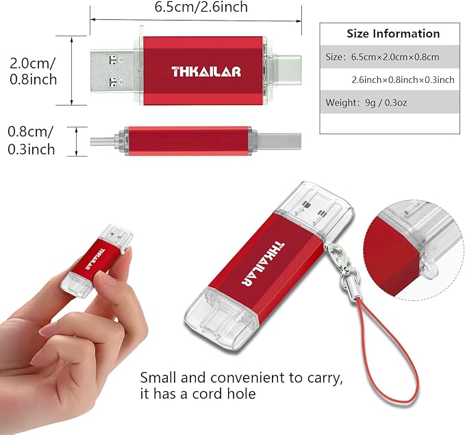 Thkailar USB C Flash Drive 32GB 2 in 1 Dual OTG Thumb Drive High Speed USB 3.1 Type C Memory Stick for iPhone 15, Samsung, MacBook, Laptop, Tablet, PC