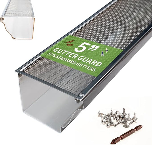 5 Inch Gutter Guard - Heavy Duty 100% Stainless Steel High-Flow Leaf Screen for Debris, Clog & Overflow Protection - Fits K-Style & Half-Round, Screws Included (100 FT, 30 pcs, 5in x 40in)