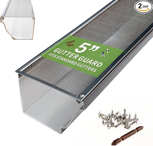 5 Inch Gutter Guard - Heavy Duty 100% Stainless Steel High-Flow Leaf Screen for Debris, Clog & Overflow Protection - Fits K-Style & Half-Round, Screws Included (200 FT, 60 pcs, 5in x 40in)