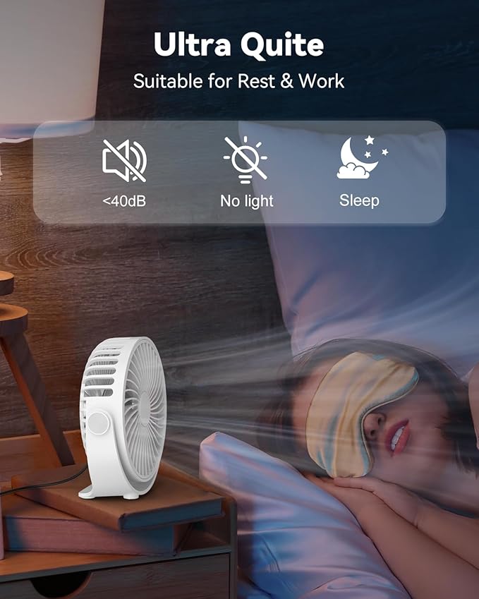 Edvision USB Desk Fan, 5 Inch Mini Portable, 3 Speeds Strong Airflow Personal Desktop, Detachable Cooling Fan 360° Rotation Quiet Small Fan for Desk Home Office Travel Car, White, 5ft Cable