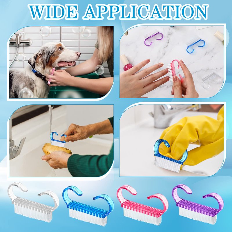 200 Pcs Handle Grip Nail Brush Fingernail Scrub Cleaning Cleaner Nail Brushes Scrubber Bulk for Men Women Hands Feet Toes and Nails Pedicure, 4 Colors