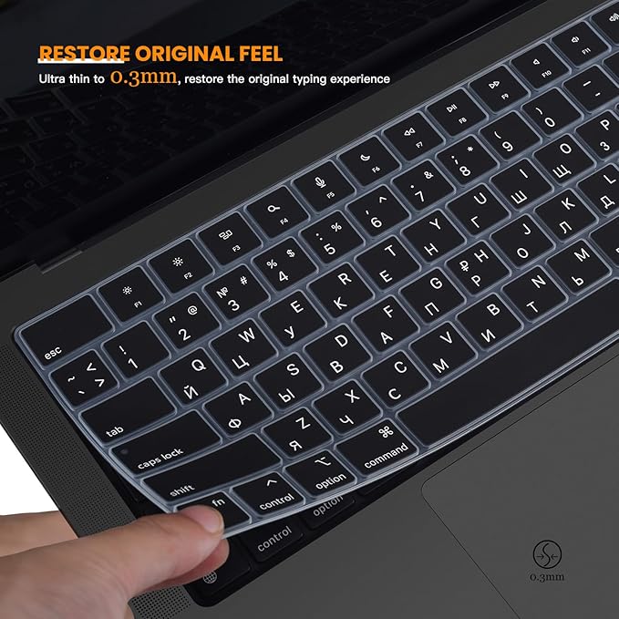 Russian Keyboard Cover Skin for 2026-2021 Apple MacBook Pro 14 A3426 A3427 A3434 A3112 A3401 A3185 A2992 A2918 A2442 A2779, MacBook Pro 16 A3428 A3429 A3403 A3186 A2991 M5-M1 Pro Max Protector-Black