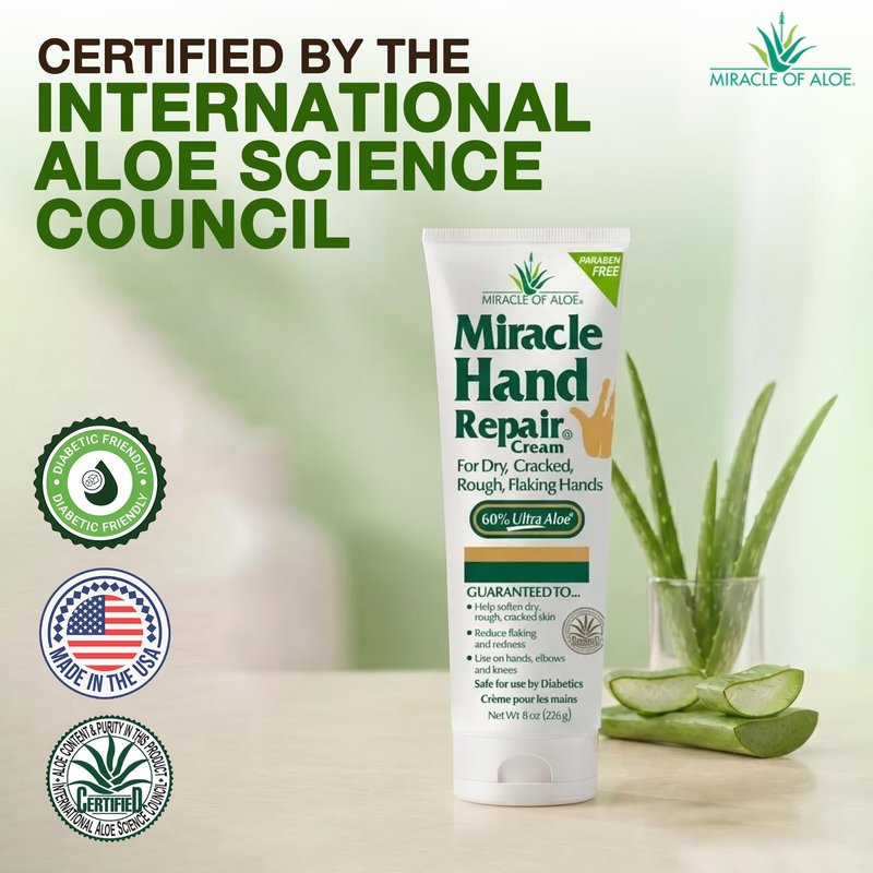 Miracle Hand Repair Cream for Dry Cracked Hands 8 oz Best Healing Hand Cream with 60% Aloe Vera - Non-Greasy Moisturizer for Working Hands - Fast Absorbing Lotion for Extremely Dry Skin (2-Pack)