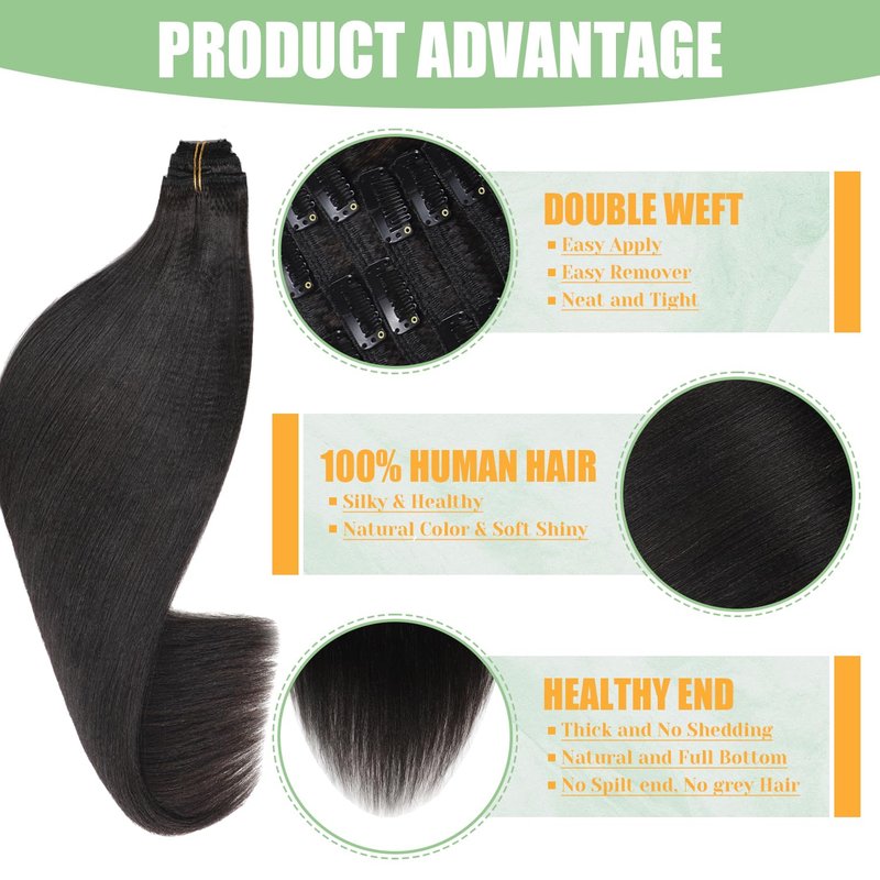 Loxxy Light Yaki Straight Human Hair Clip ins Hair Extensions Full Head Natural Black Hair Extensions for Black Women Relaxed Hair 120g/set 7pcs 16 inch