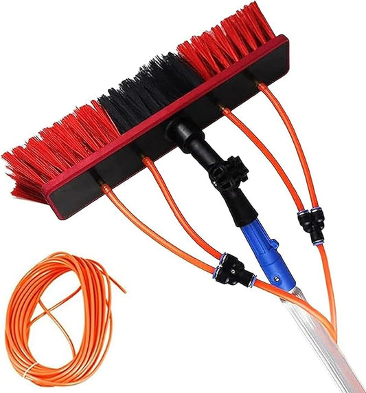 Window Cleaning Telescopic Pole Window Cleaning Kit, Window Cleaning Water Fed Poles Roof Cleaning Tools with 20M Water Supply Pipe, Solar Panel Cleaning Brush(50cm haed,12FT/3.6M)