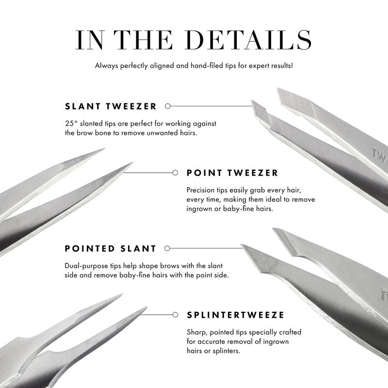 Tweezerman Mini Slant & Point Tip Tweezer Set - For Eyebrows, Travel