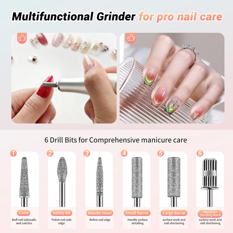 JEWHITENY Rechargeable Cordless Nail Drill for Beginners,Professional Nail Drill 45000RPM,SG717 Electric Nail File for Acrylic Gel Nails,Remove Nail Gel Polish(Pink)