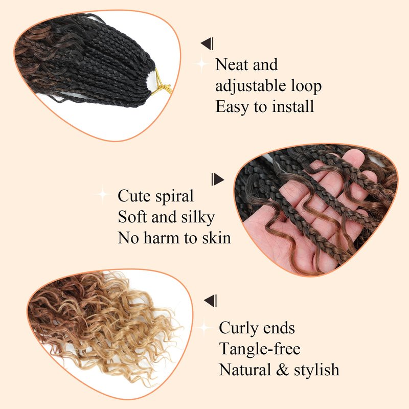 9 Packs Goddess Box Braids Crochet Hair 14 Inch Pre Looped Boho Crochet Braids Box Braids Crochet Hair With Curly Ends Crochet Braids Bohemian Synthetic Hair For Women (14 Inch, 1B/30/27)