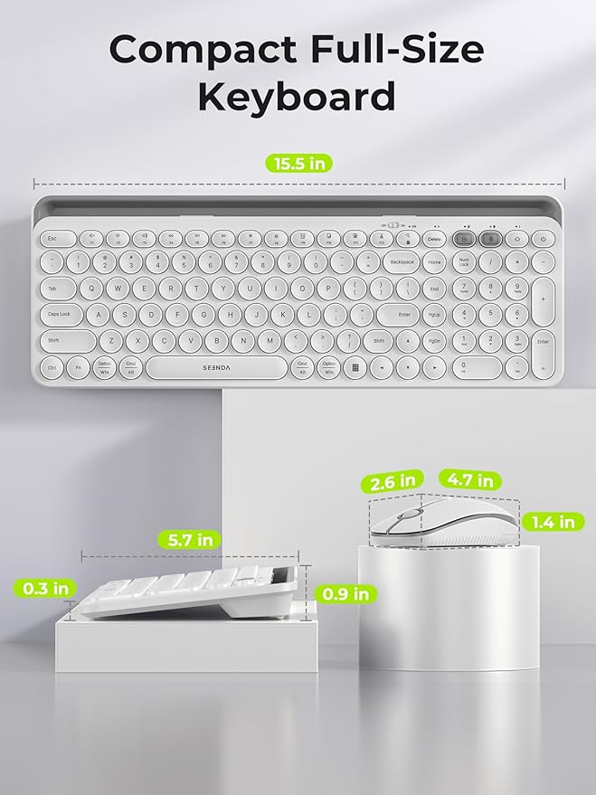 seenda Bluetooth Keyboard and Mouse for iPad, CTU-301 Wireless Multi-Device Connection Bluetooth+2.4G Keyboard Mouse Combo with Tablet Holder for iPad/MacBook/Windows, iOS/Android/Phone, White