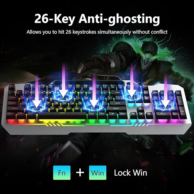 AULA Gaming Keyboard and Mouse, 104 Keys RGB Backlit Computer Keyboards Mouse and Keyboard Combo with Number Pad, All-Metal Panel Wired PC Keyboard for Laptop Win XP/7/8/10, T102 New Update Version