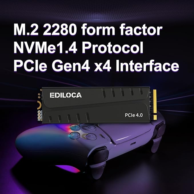 Ediloca 1TB PS5 SSD with Heatsink PCIe Gen4 NVMe M.2 Gaming SSD, 7400MB/s Read, 1GB DRAM Cache, 3D TLC | Internal Solid State Drive Compatible with PS5 & PC(EN855)