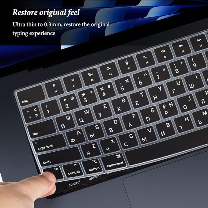 Russian Language Keyboard Cover Skin for 2026-2022 MacBook Air 15.3 inch A3448 A2941 A3114 A3241/MacBook Air 13.6 inch A3449 A3113 A2681 A3240 with M5 M4 M3 M2,MacBook Air Keyboard Protector-Black