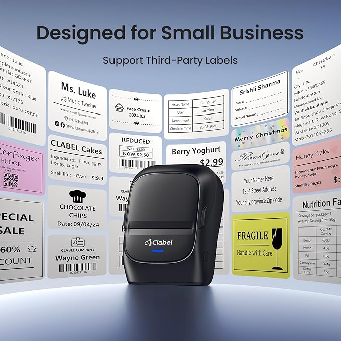 CLABEL Label Maker Machine with Tape, 221B Thermal Bluetooth Label Printer 2 Inch Portable Barcode Inkless Sticker for Small Business, Retail Office,Office, Home, Came with 3 Roll Label (Black)