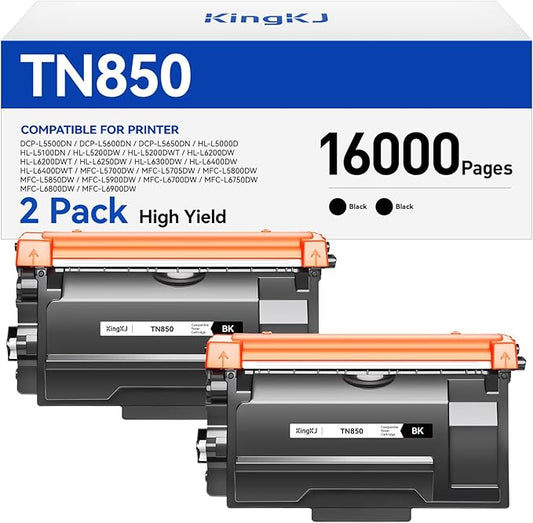 TN850 Black Toner Cartridge 2-Pack High Yield Compatible for Brother TN-850 850 Toner HL-L6200DW L6200DWT L5200DW L5100DN L6400DW MFC-L5800DW L5700DW L6700DW L6800DW DCP-L5600DN Printer Ink All-in-One