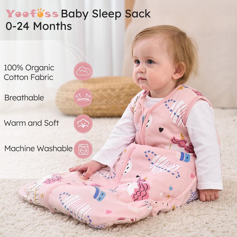 Yoofoss Baby Sleep Sack 6-12 Months, 1.5 Tog Baby Wearable Blanket with 2-Way Zipper, 100% Cotton Organic Fabric Winter Infant Sleeping Sack, Warm Soft Comfy