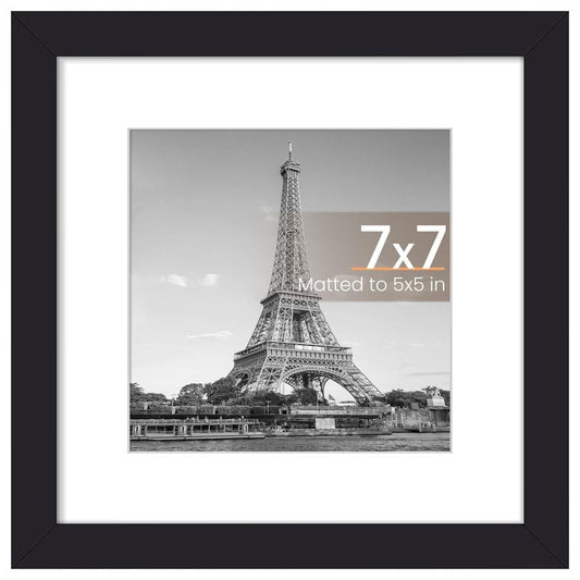 upsimples 7x7 Picture Frame, Display Pictures 5x5 with Mat or 7x7 Without, Wall Hanging Photo Frame, Black, 1 Pack