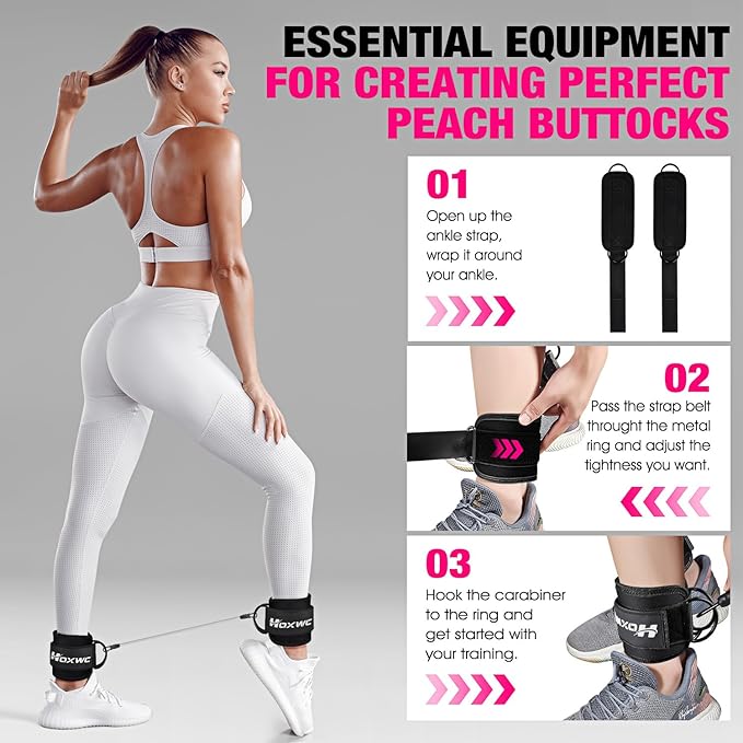 HOXWC Ankle Resistance Bands with Cuffs, Ankle Bands for Working Out, Glute Workout Equipment, Portable Cable for Glutes Workouts, Kick Back Ankle Straps with Exercise Bands, Home Workout Equipment