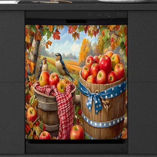 Autumn Apple Bird Maple Dishwasher Magnet Cover for The Front Magnetic Dishwasher Door Covers Dish Washer Sticker Wrap Home Decorative Appliances Panel Decal Kitchen Decor 23" x 26" (Magnetic)