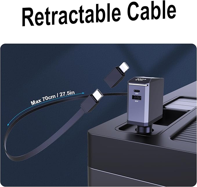 Aftertop 200W Retractable Car Charger, Power Display