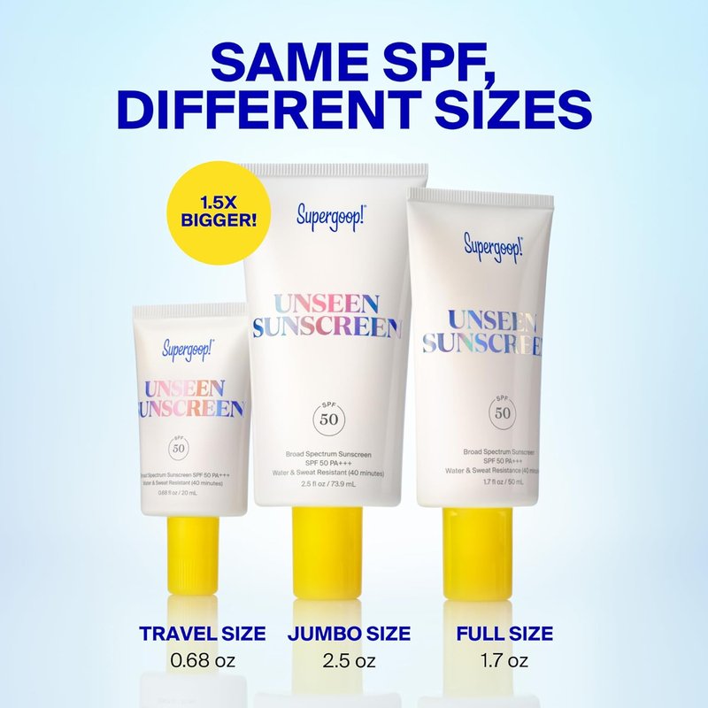 Supergoop! Unseen Sunscreen - Clear Invisible Face Sunscreen + Makeup Primer | Weightless Oil-Free Formula for All Skin Types