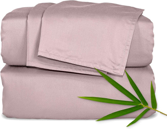 Pure Bamboo Twin Sheets - 100% Organic Viscose Bed Sheet Set, Luxuriously Soft & Cooling | Dusty Pink