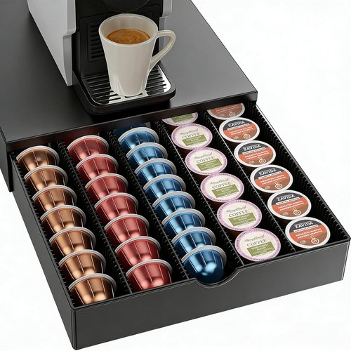 Coffee Pods Drawer Organizer - Nespresso Vertuo Compatible | Holds 60 Small or 40 Large Pods (Black)